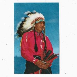 Native American Indian Man Wearing Traditional Headdress Canadian Postcard